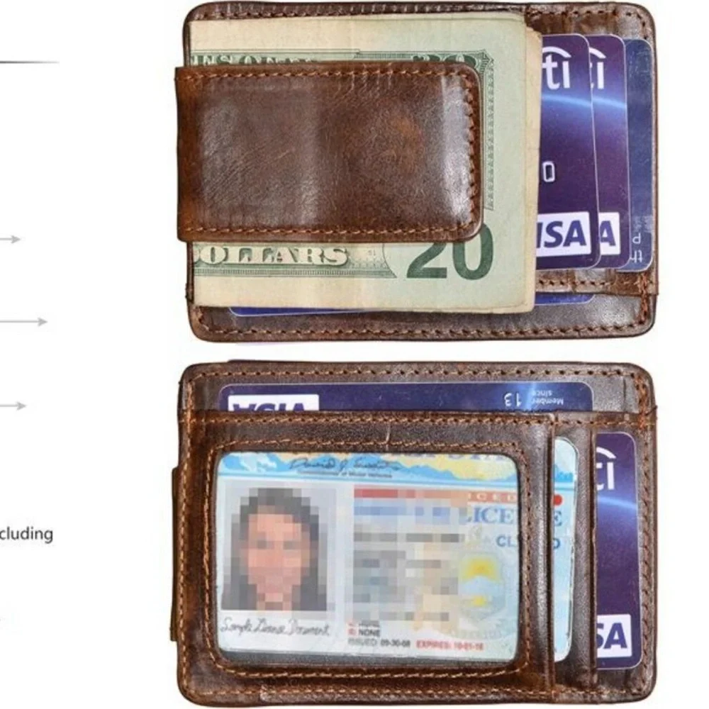 Money Clip RFID Front Pocket Wallet Men Leather Slim Minimalist Wallet Leather